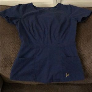 Navy Blue Peplum Scrub Top